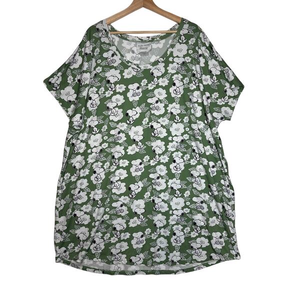 munki munki Other - Munki Munki Peanuts Snoopy Green Floral Night Shirt Sleep Shirt Plus Sz 2X Comfy
